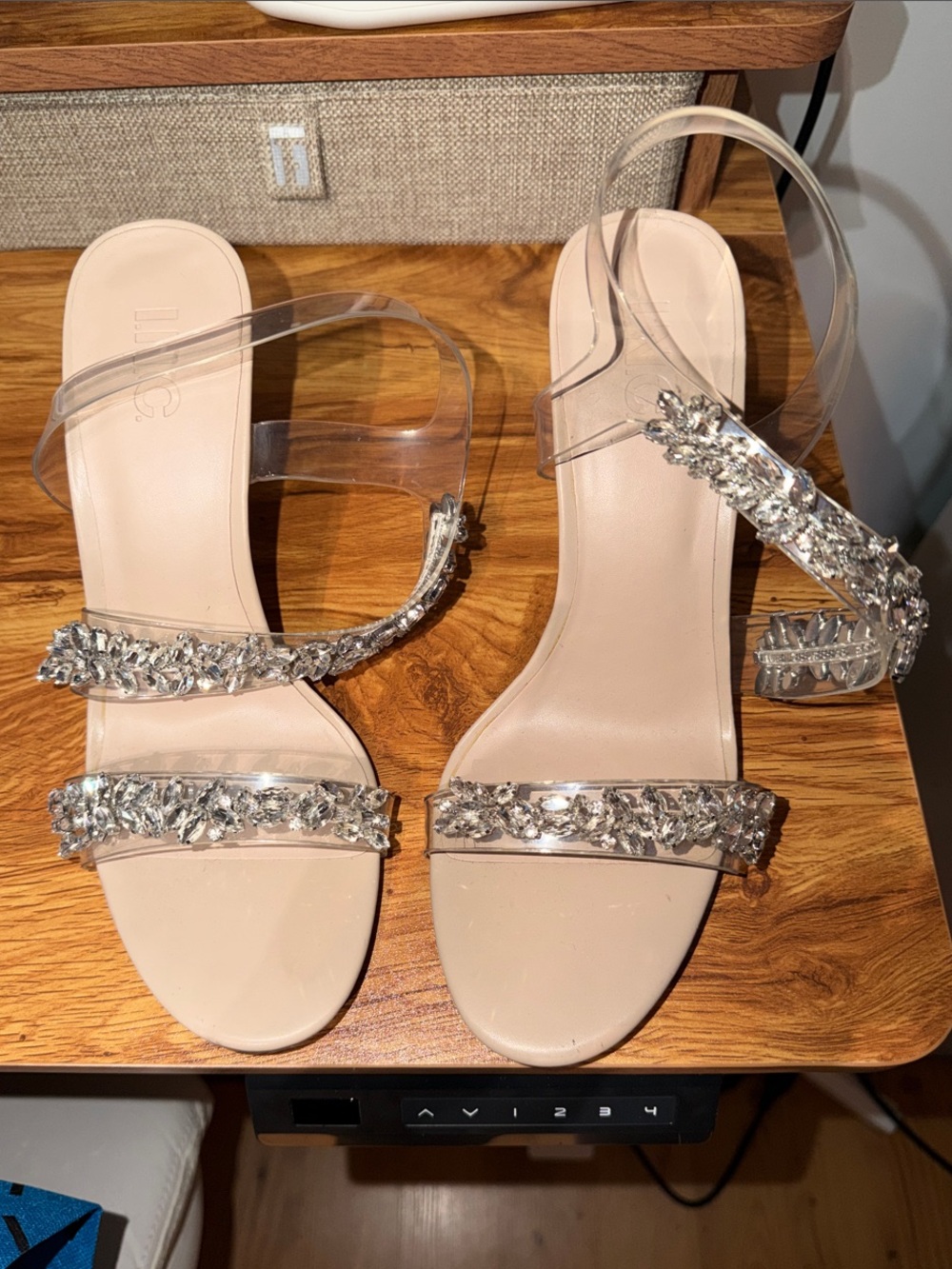 INC International Concepts Nude Clear Strap Crystal-Embellished Heels